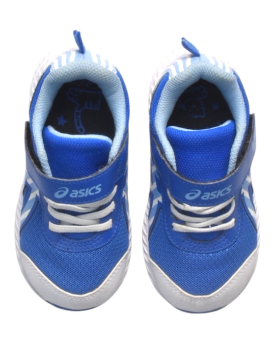 A Blue Sneakers from ASICS in size 3T for boy. (Back View)