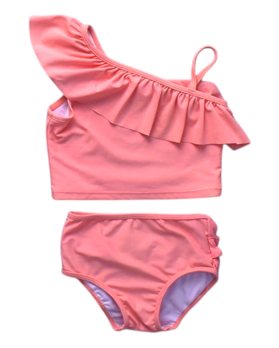 A Pink Bikinis from RuffleButts in size 3T for girl. (Front View)