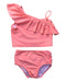 A Pink Bikinis from RuffleButts in size 3T for girl. (Front View)