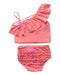 A Pink Bikinis from RuffleButts in size 3T for girl. (Back View)