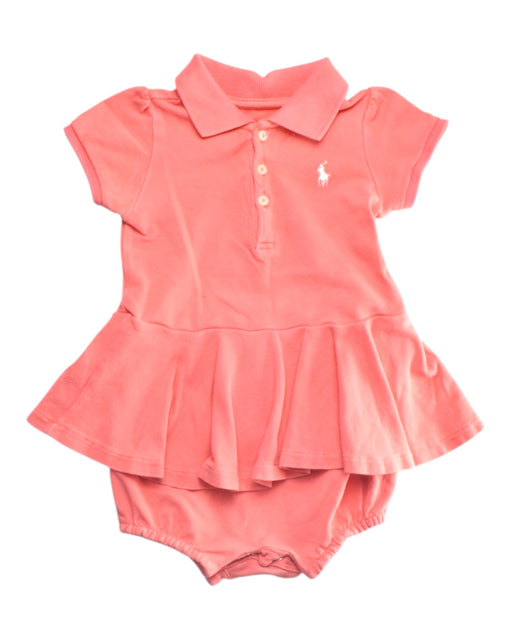 A Pink Short Sleeve Rompers from Polo Ralph Lauren in size 12-18M for girl. (Front View)