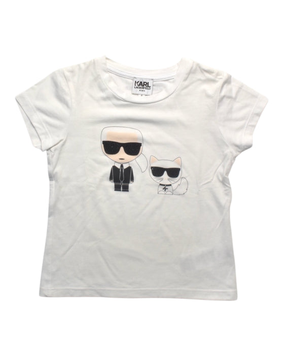 A White Short Sleeve T Shirts from Karl Lagerfeld in size 4T for girl. (Front View)