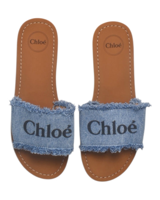 A Blue Slide Sandals from Chloe in size 12Y for girl. (Back View)