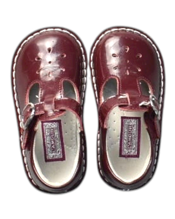 A Burgundy Flats from L'Amour in size 18-24M for girl. (Back View)