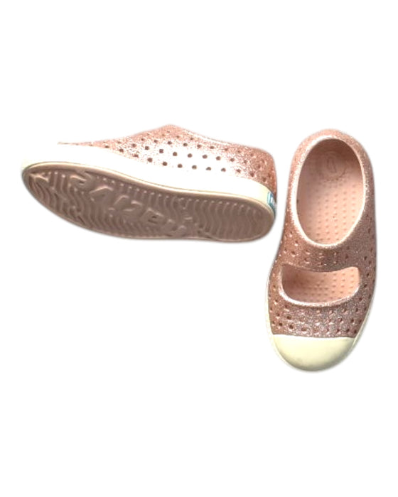 A Pink Flats from Native Shoes in size 18-24M for girl. (Back View)