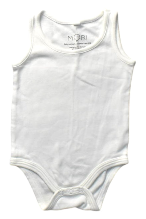 A White Sleeveless Bodysuits from Mori in size 6-12M for girl. (Front View)