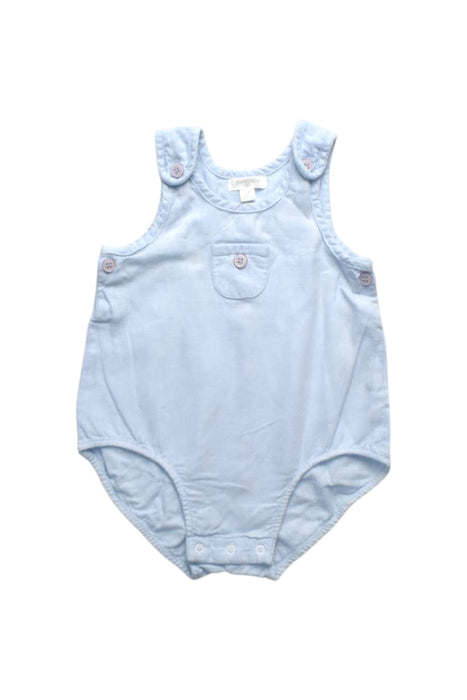 A Blue Sleeveless Rompers from Purebaby in size 3-6M for boy. (Front View)