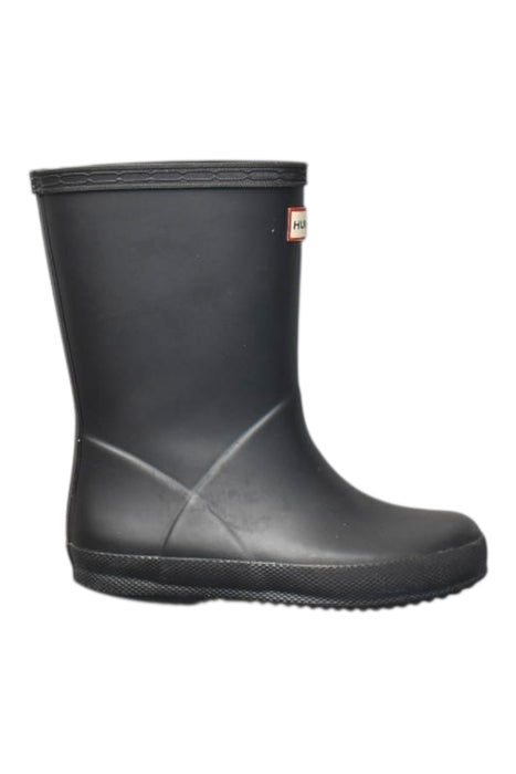 A Black Rain Boots from Hunter in size 5T for boy. (Front View)