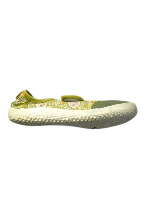 A Green Slip Ons from Vivobarefoot in size 5T for girl. (Front View)