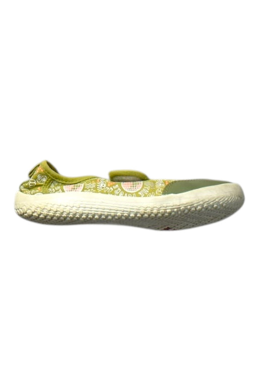 A Green Slip Ons from Vivobarefoot in size 5T for girl. (Front View)
