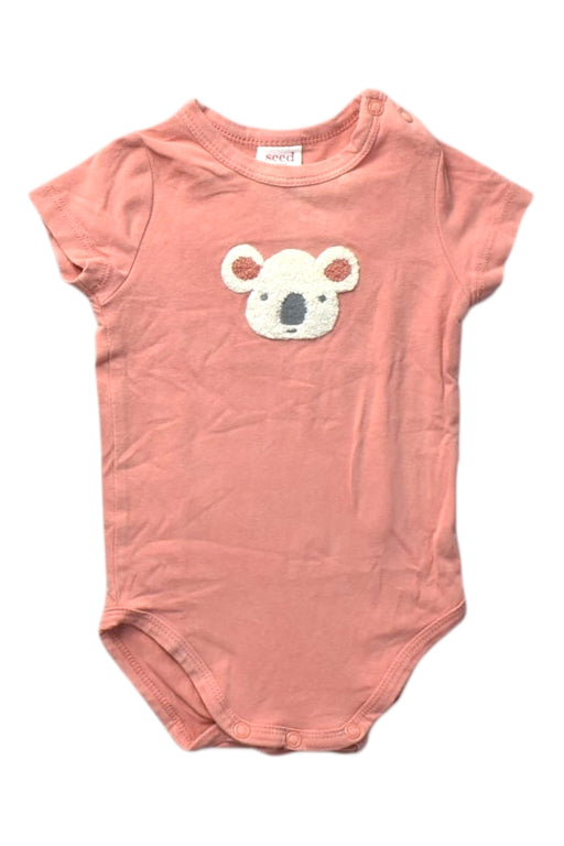 A Pink Short Sleeve Bodysuits from Seed in size 0-3M for girl. (Front View)
