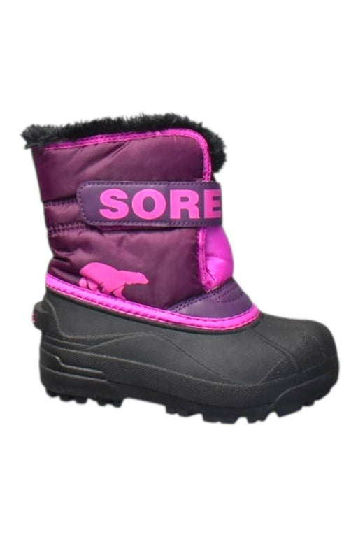 A Pink Winter Boots from Sorel in size 5T for girl. (Front View)
