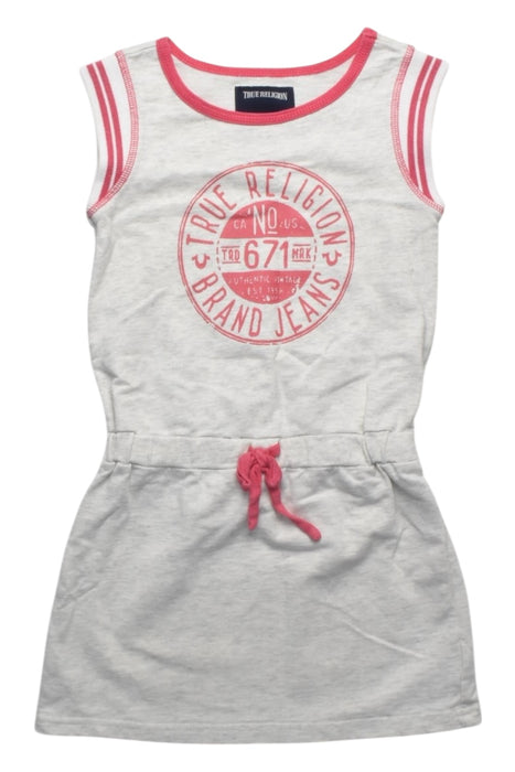 A Grey Sleeveless Dresses from True Religion in size 4T for girl. (Front View)