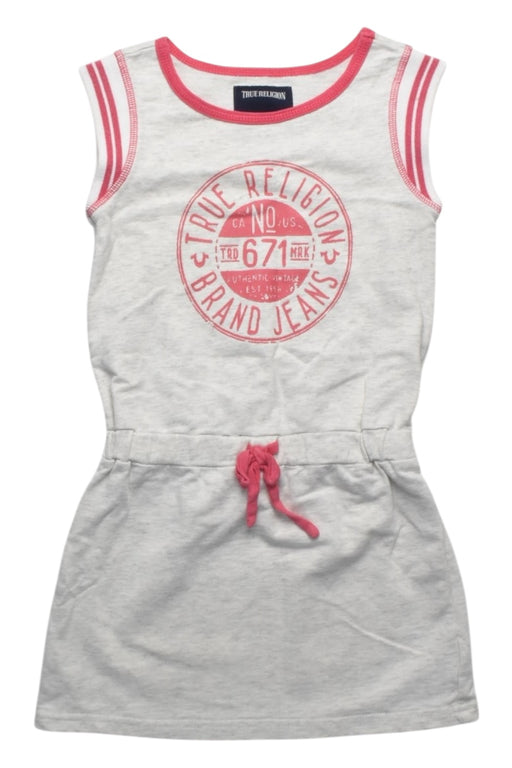 A Grey Sleeveless Dresses from True Religion in size 4T for girl. (Front View)