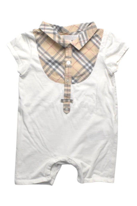 A White Short Sleeve Rompers from Burberry in size 3-6M for boy. (Front View)