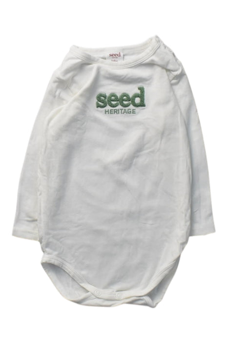 A White Long Sleeve Bodysuits from Seed in size 6-12M for boy. (Front View)