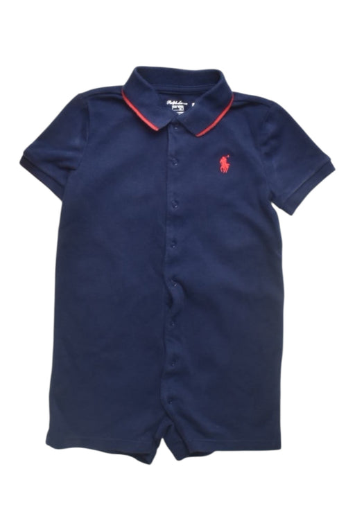 A Navy Short Sleeve Rompers from Ralph Lauren in size 18-24M for boy. (Front View)