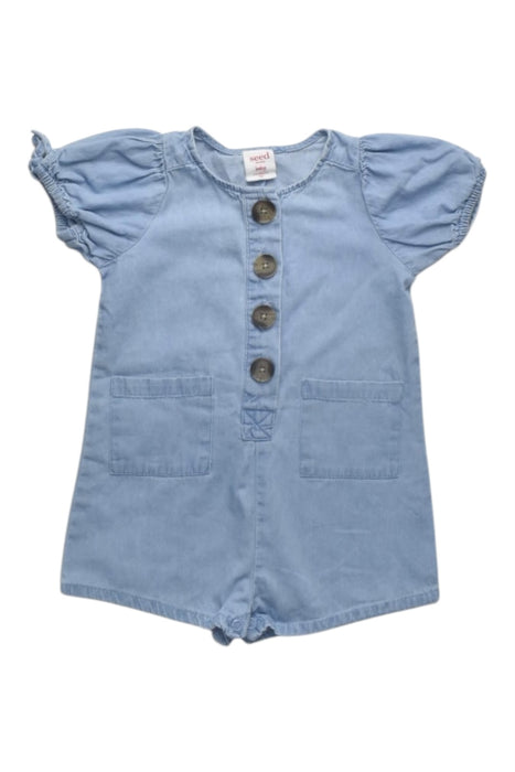 A Blue Short Sleeve Rompers from Seed in size 3-6M for girl. (Front View)