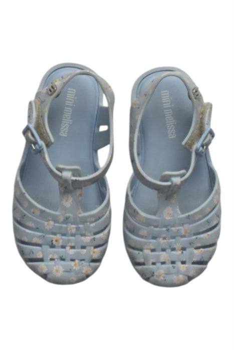 A Blue Sandals from Mini Melissa in size 3T for girl. (Back View)