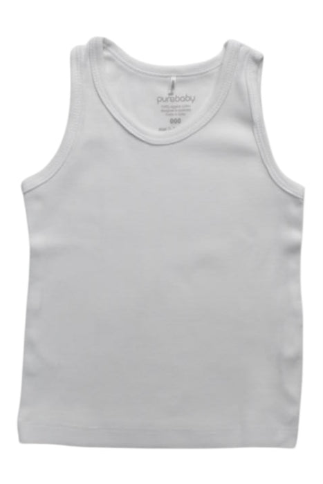 A White Sleeveless T Shirts from Purebaby in size 0-3M for boy. (Front View)