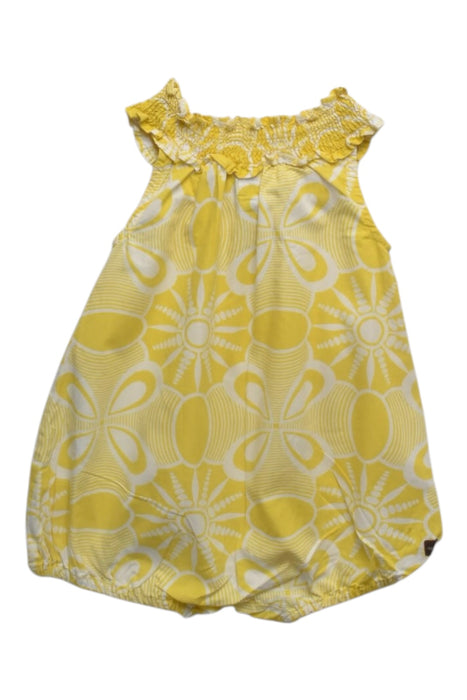 A Yellow Sleeveless Rompers from Tea in size 3-6M for girl. (Back View)