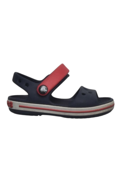 A Navy Sandals from Crocs in size 12-18M for boy. (Front View)