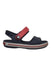 A Navy Sandals from Crocs in size 12-18M for boy. (Front View)