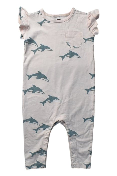 A Pink Sleeveless Rompers from Tea in size 6-12M for girl. (Front View)