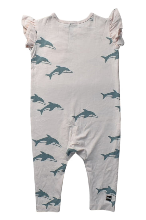 A Pink Sleeveless Rompers from Tea in size 6-12M for girl. (Back View)