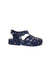 A Navy Sandals from Mini Melissa in size 3T for girl. (Front View)