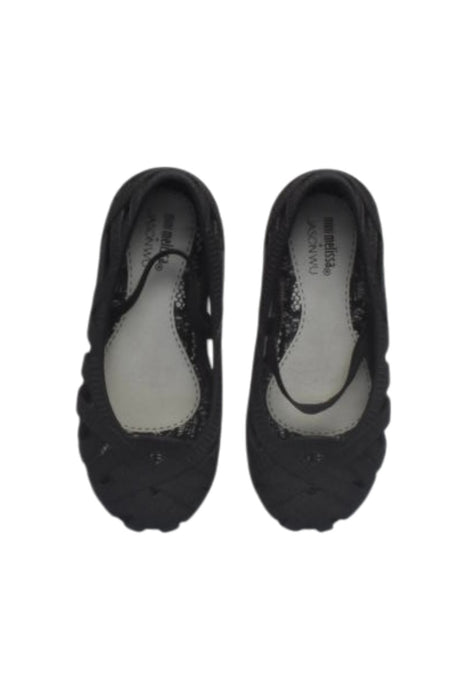 A Black Flats from Mini Melissa Jason Wu in size 4T for girl. (Back View)