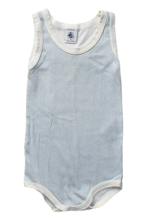 A Blue Sleeveless Bodysuits from Petit Bateau in size 6-12M for boy. (Front View)