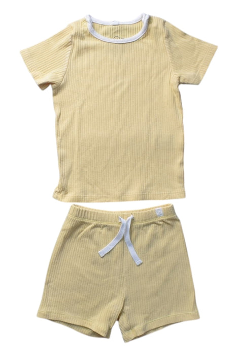 A Yellow Shorts Sets from Mori in size 6-12M for girl. (Front View)