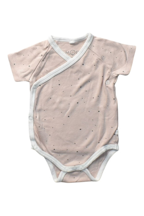 A Pink Short Sleeve Bodysuits from Mori in size 3-6M for girl. (Front View)