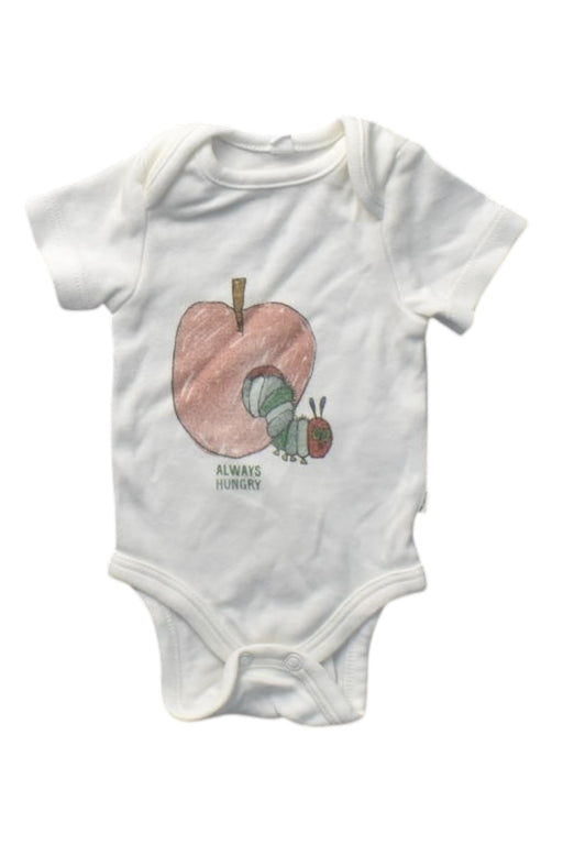 A White Short Sleeve Bodysuits from Mori in size Newborn for boy. (Front View)