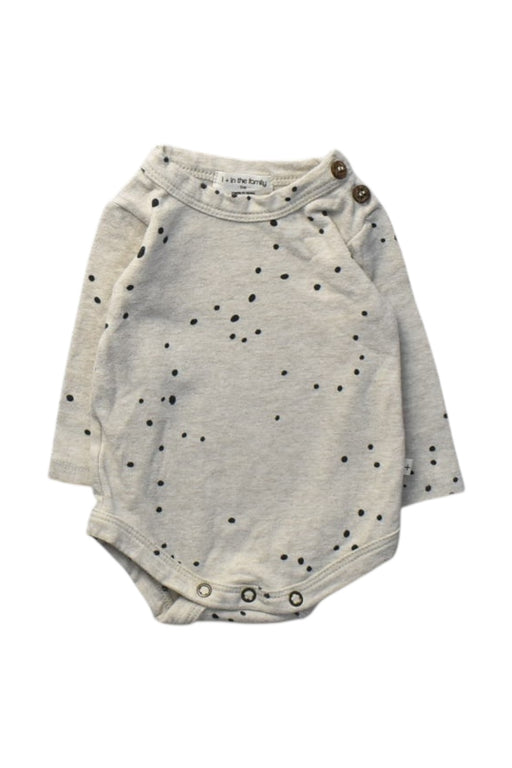 A Grey Long Sleeve Bodysuits from 1 + in the family in size 0-3M for girl. (Front View)