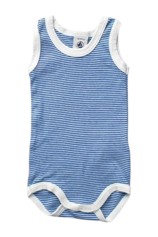 A Blue Sleeveless Bodysuits from Petit Bateau in size 0-3M for boy. (Front View)