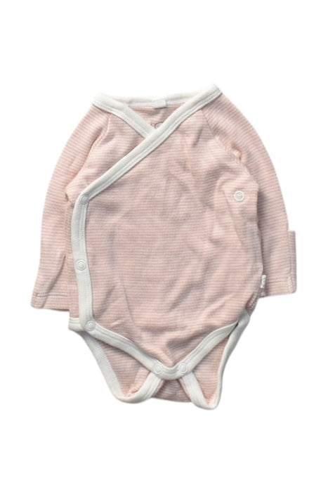 A Pink Long Sleeve Bodysuits from Mori in size Newborn for girl. (Front View)