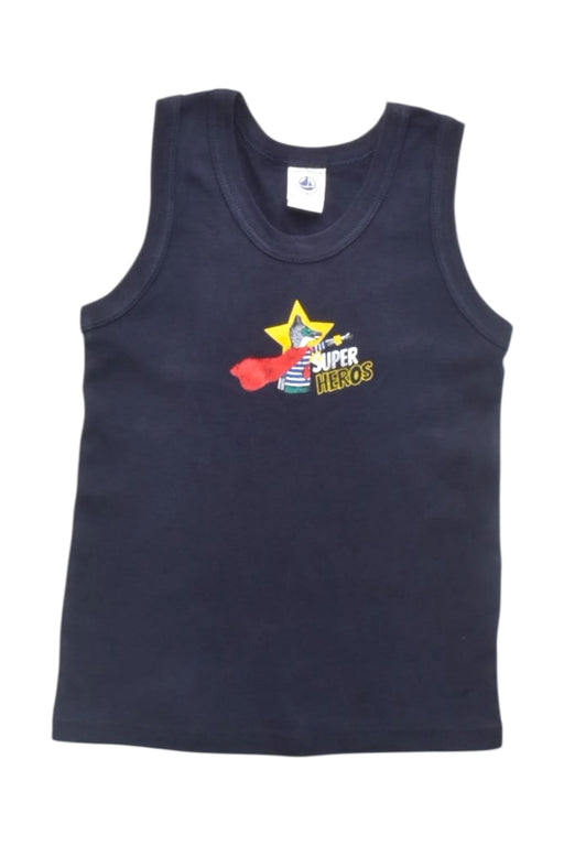 A Navy Sleeveless T Shirts from Petit Bateau in size 4T for boy. (Front View)