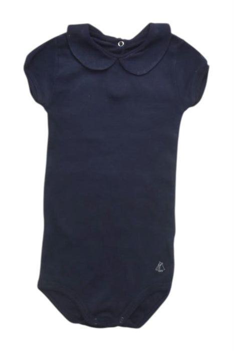 A Navy Short Sleeve Bodysuits from Petit Bateau in size 12-18M for girl. (Front View)