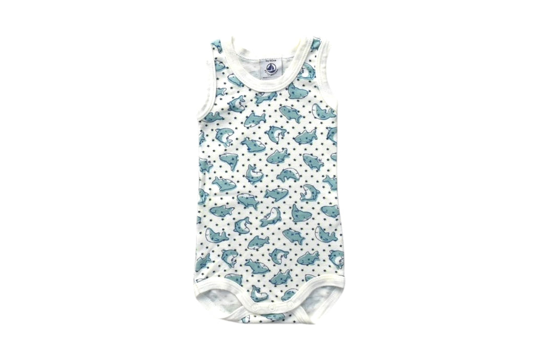 A White Sleeveless Bodysuits from Petit Bateau in size 0-3M for boy. (Front View)