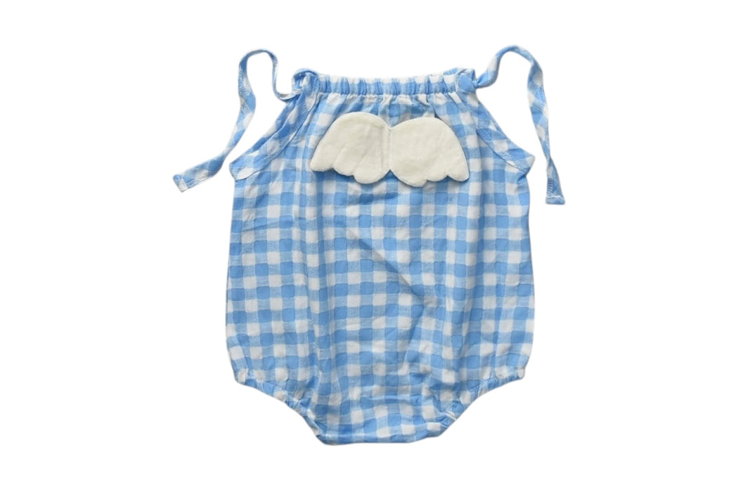 A Blue Sleeveless Rompers from Sam & Louloute in size 3-6M for girl. (Back View)