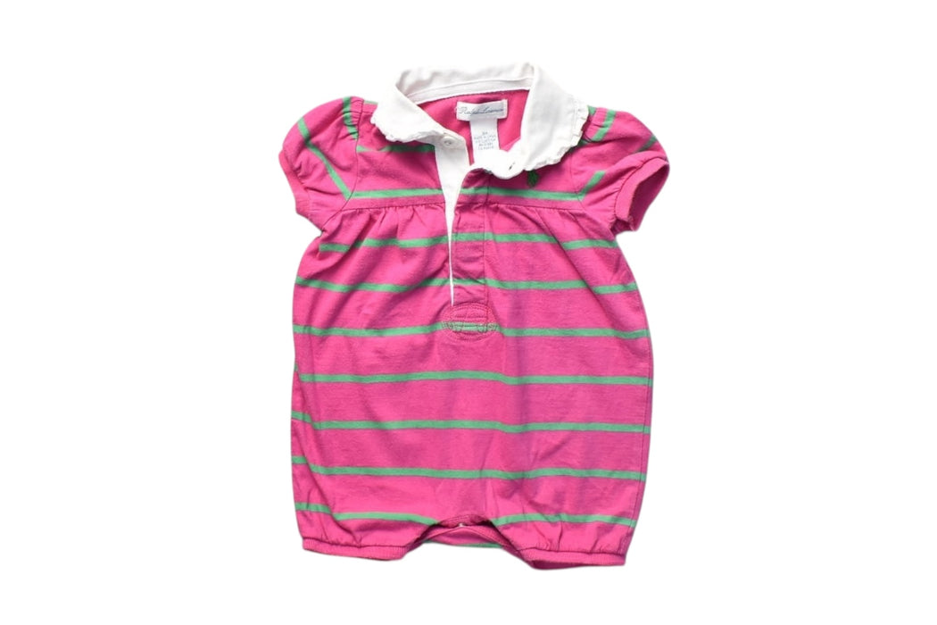 A Pink Short Sleeve Rompers from Ralph Lauren in size 0-3M for girl. (Front View)