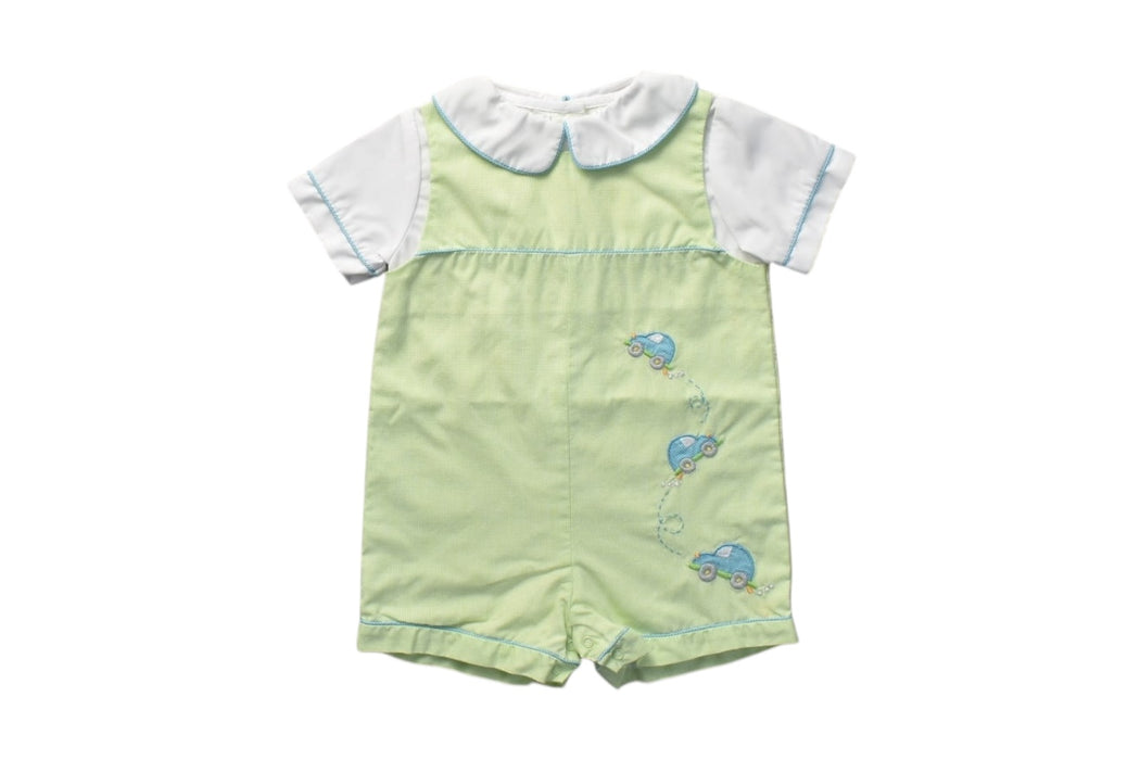 A Green Short Sleeve Rompers from Petit Ami in size 0-3M for boy. (Front View)