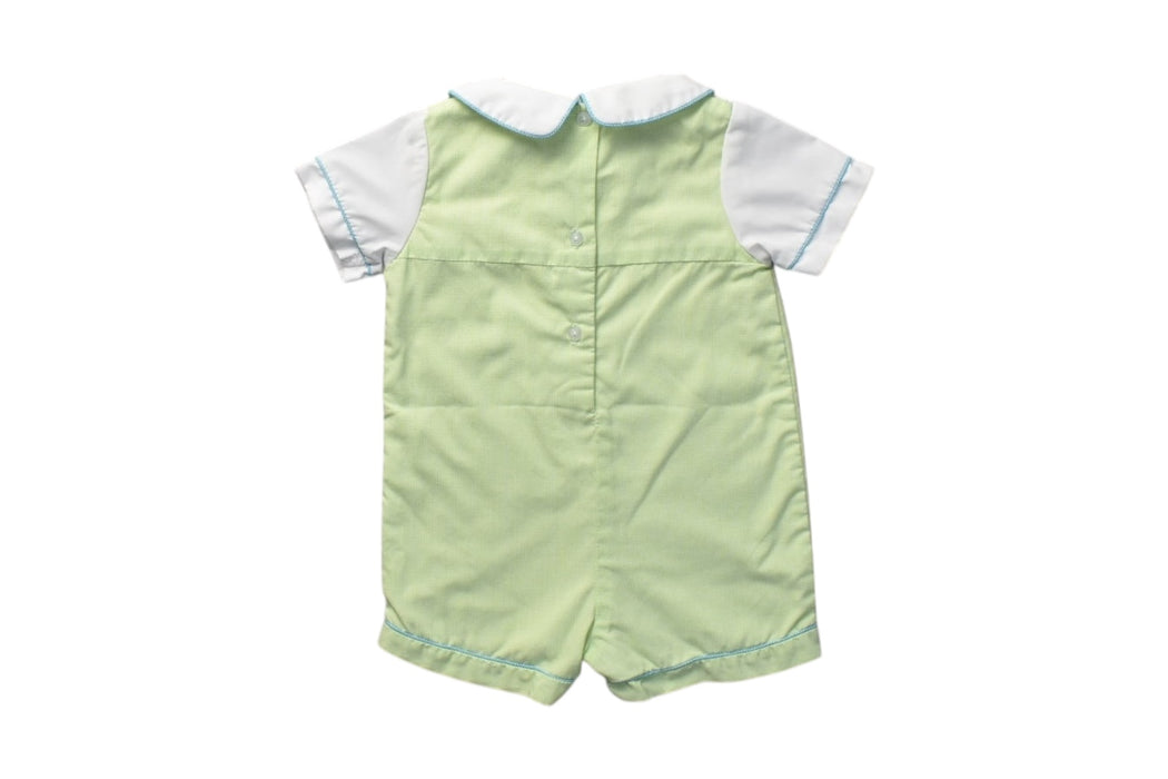 A Green Short Sleeve Rompers from Petit Ami in size 0-3M for boy. (Back View)