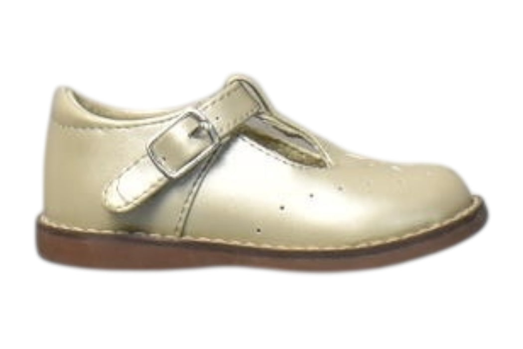 A Gold Flats from Footmates in size 12Y for girl. (Front View)