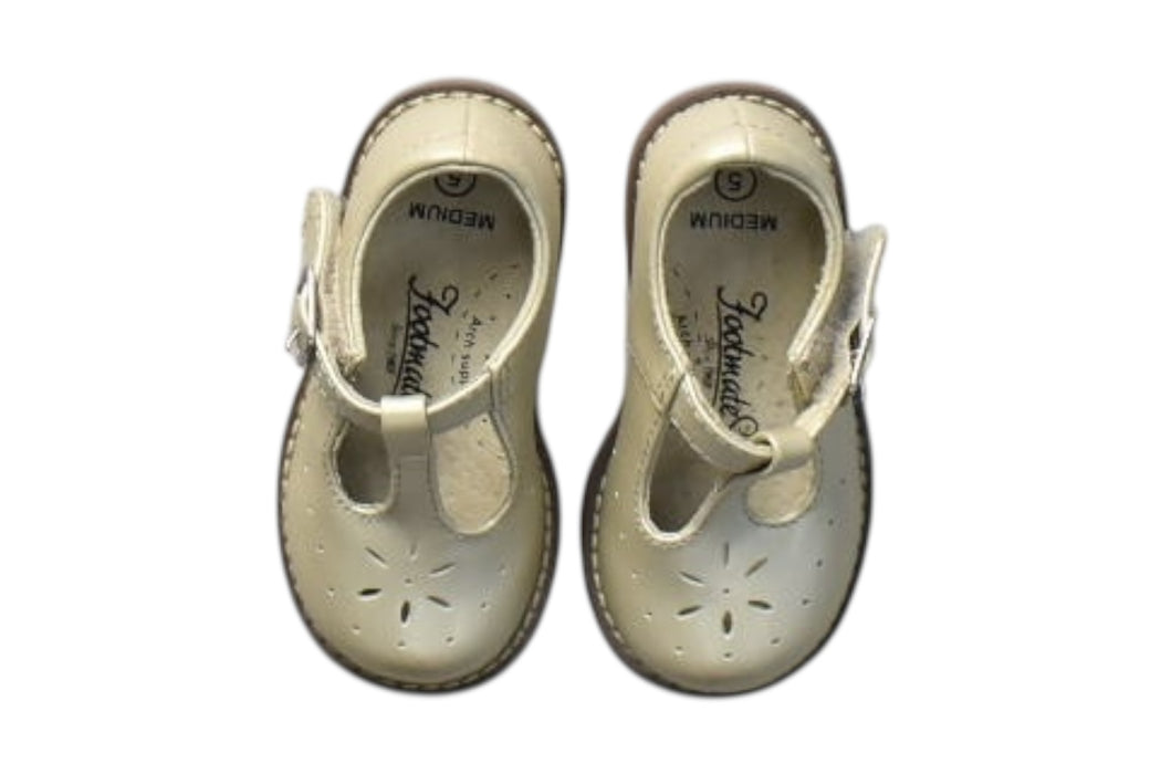 A Gold Flats from Footmates in size 12Y for girl. (Back View)