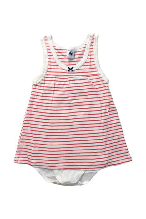 A Red Sleeveless Rompers from Petit Bateau in size 3T for girl. (Front View)