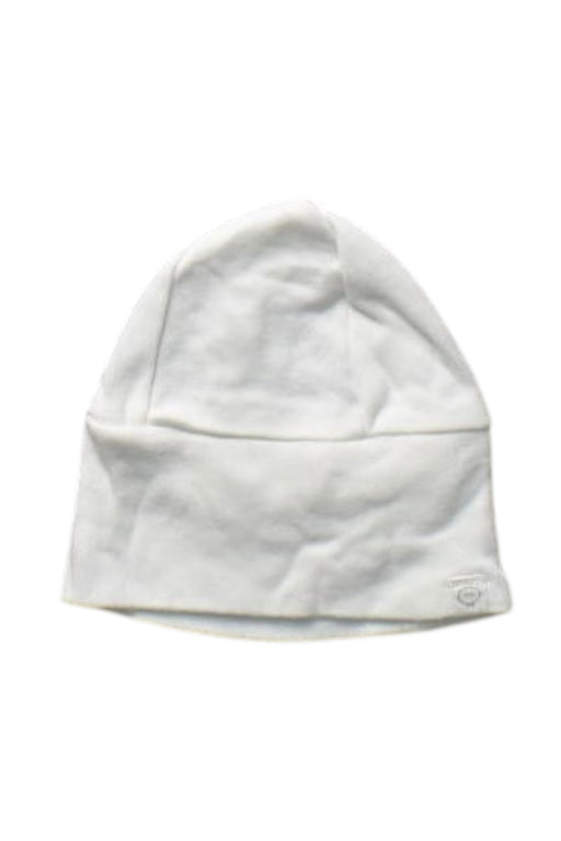 A White Beanies from Mori in size Newborn for boy. (Front View)