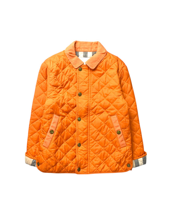A Orange Puffer/Quilted Jackets from Burberry in size 6T for boy. (Front View)